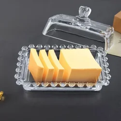 Glass Butter Dish Rectangular Cheese Storage Case Butter Keep Fresh Box Multipurpose Home Kitchen Food Container Organizer