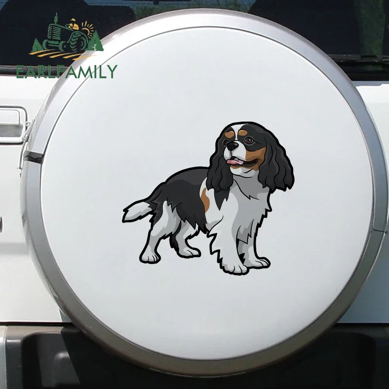 EARLFAMILY 43cm x 38cm Cavalier Cartoon Dog Charles Spaniel Stickers Waterproof Decal Occlusion Scratch Personality Decoration