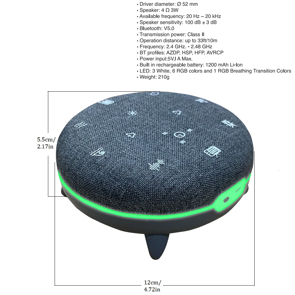 Relaksująca maszyna dźwiękowa z białym szumem i 7 kojącymi dźwiękami Głośnik Bluetooth Lampka nocna zapewniająca lepszą jakość snu