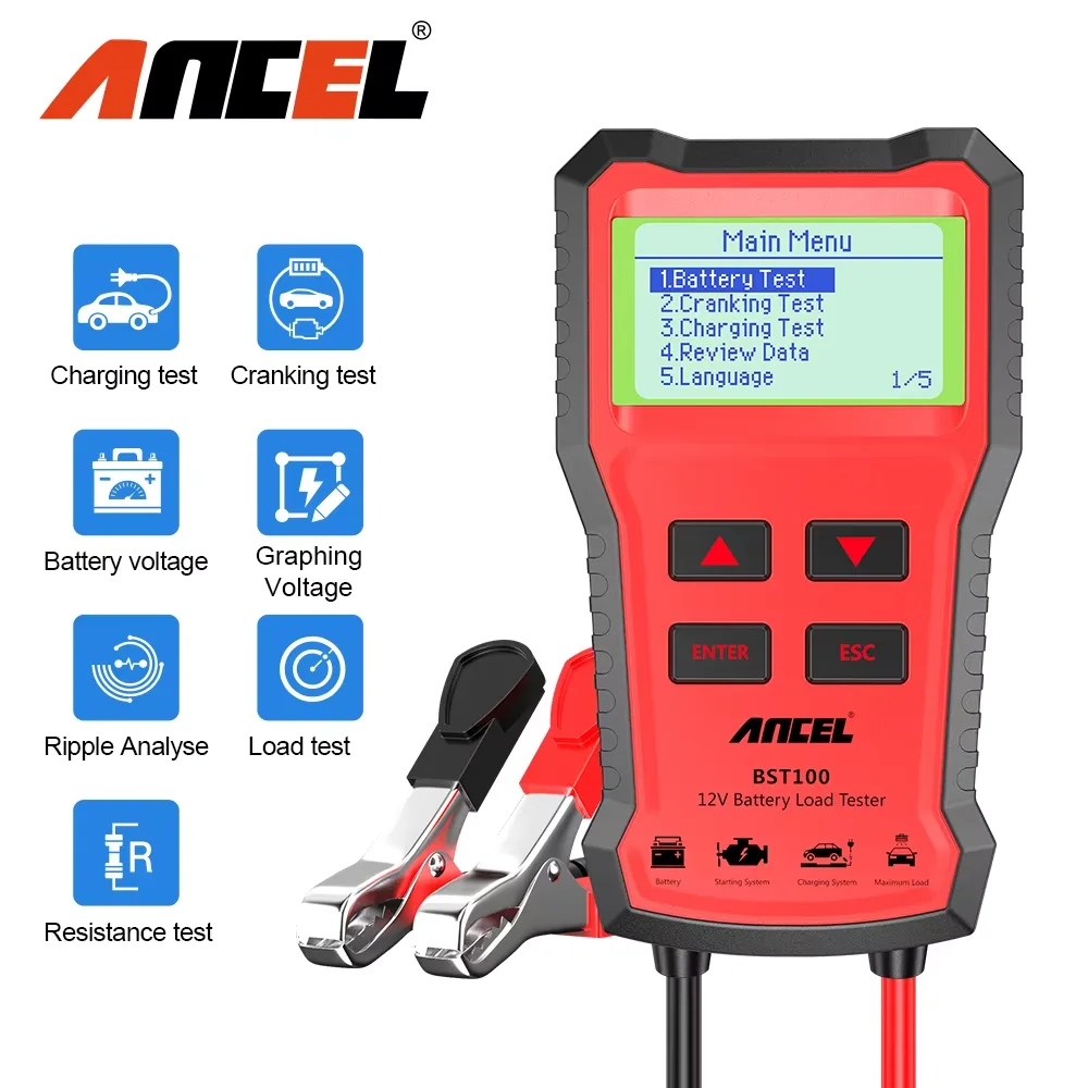 ANCEL BST100 Car Battery Tester 12V Battery Analyzer Cranking Charging CircuitTest Battery Tester Auto Diagnostic Tools PK BM550