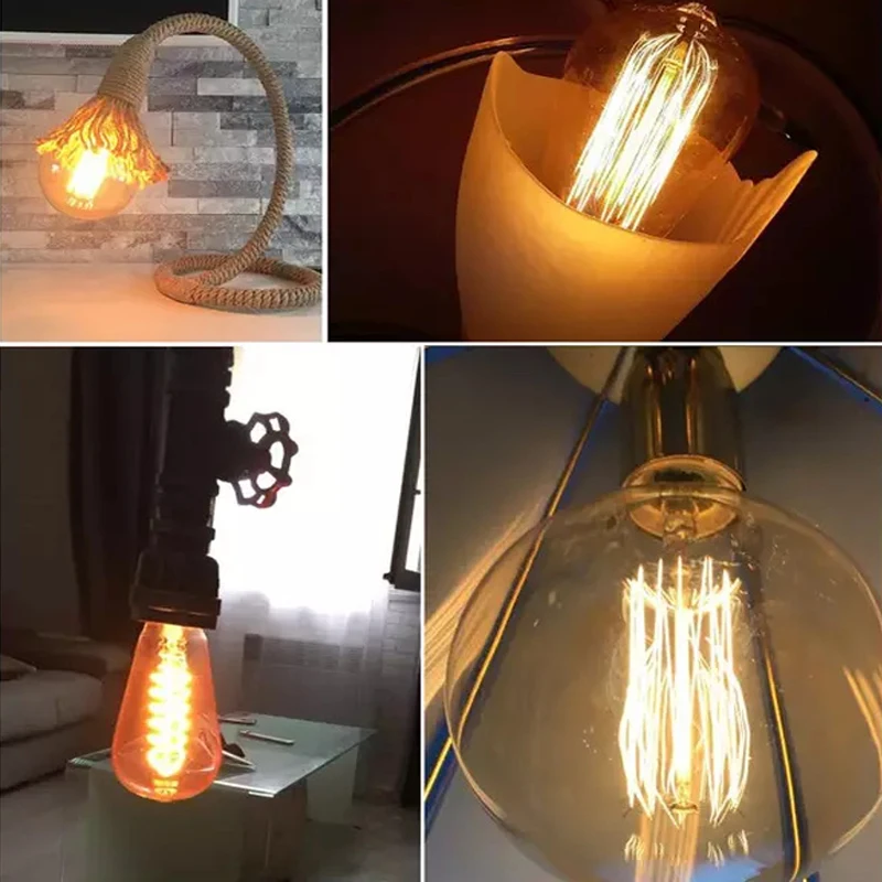 ST64 Straight Wire Edison Retro Tungsten Light Bulb 110V 220V 40W E27 Tungsten Wire Incandescent Lamp Christmas Retro Decor