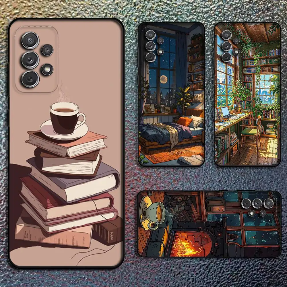 

Coffee Study Book illustration Phone Case For Samsung S25,S24,S21,S22,S23,S30,Ultra,S20,Plus,Fe,Lite,Note,10,9,5G Black Cover