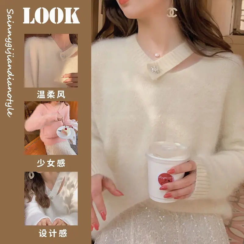 Свитера Джемперы Пуловеры Женские пуловеры Трикотажные изделия для йоги Круглый вырез Роза Аппликация Сад Природа Цветочный узор Довольно теплый