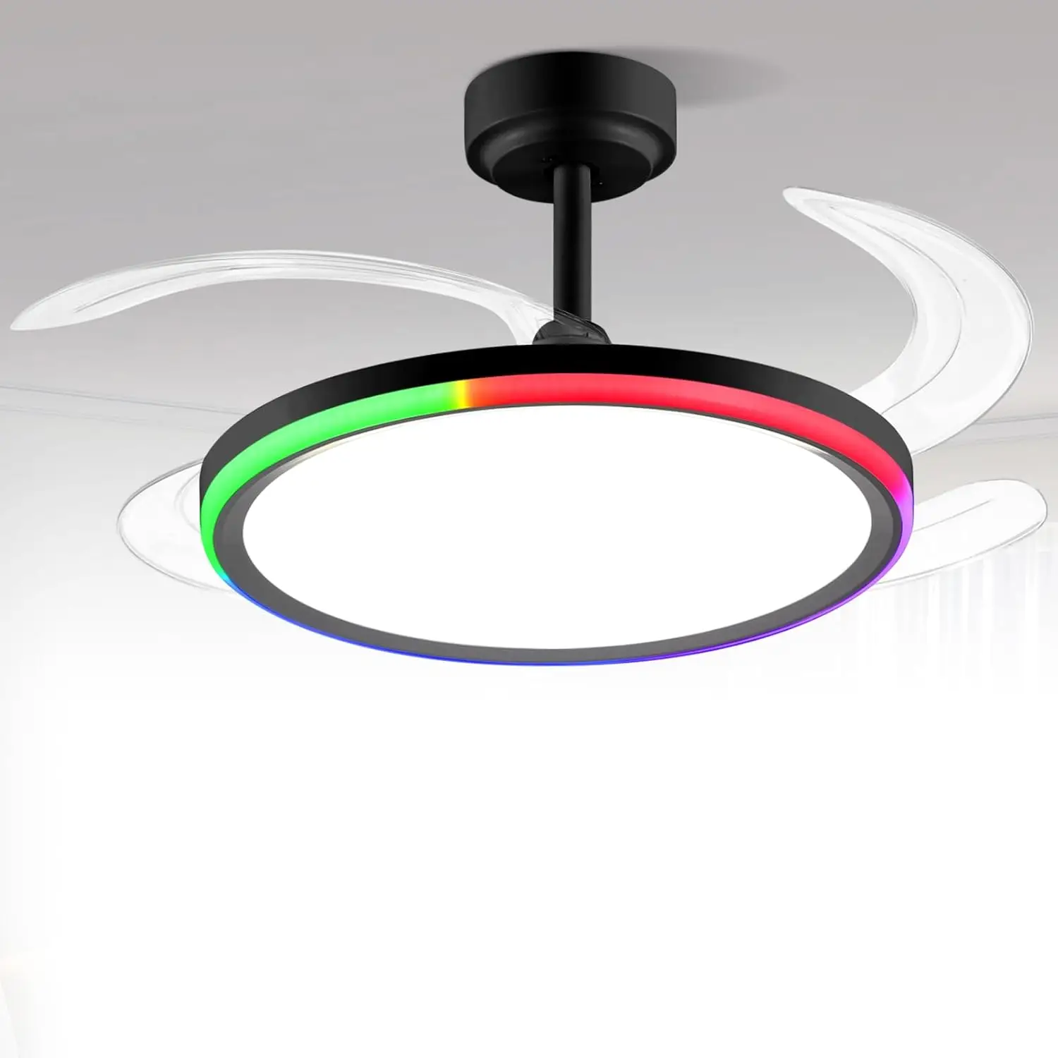 42In Smart Retractable Ceiling Fan Light App Remote Control RGB Bluetooth Speaker Full Spectrum Dimmable Reversible 6 Speed Blac