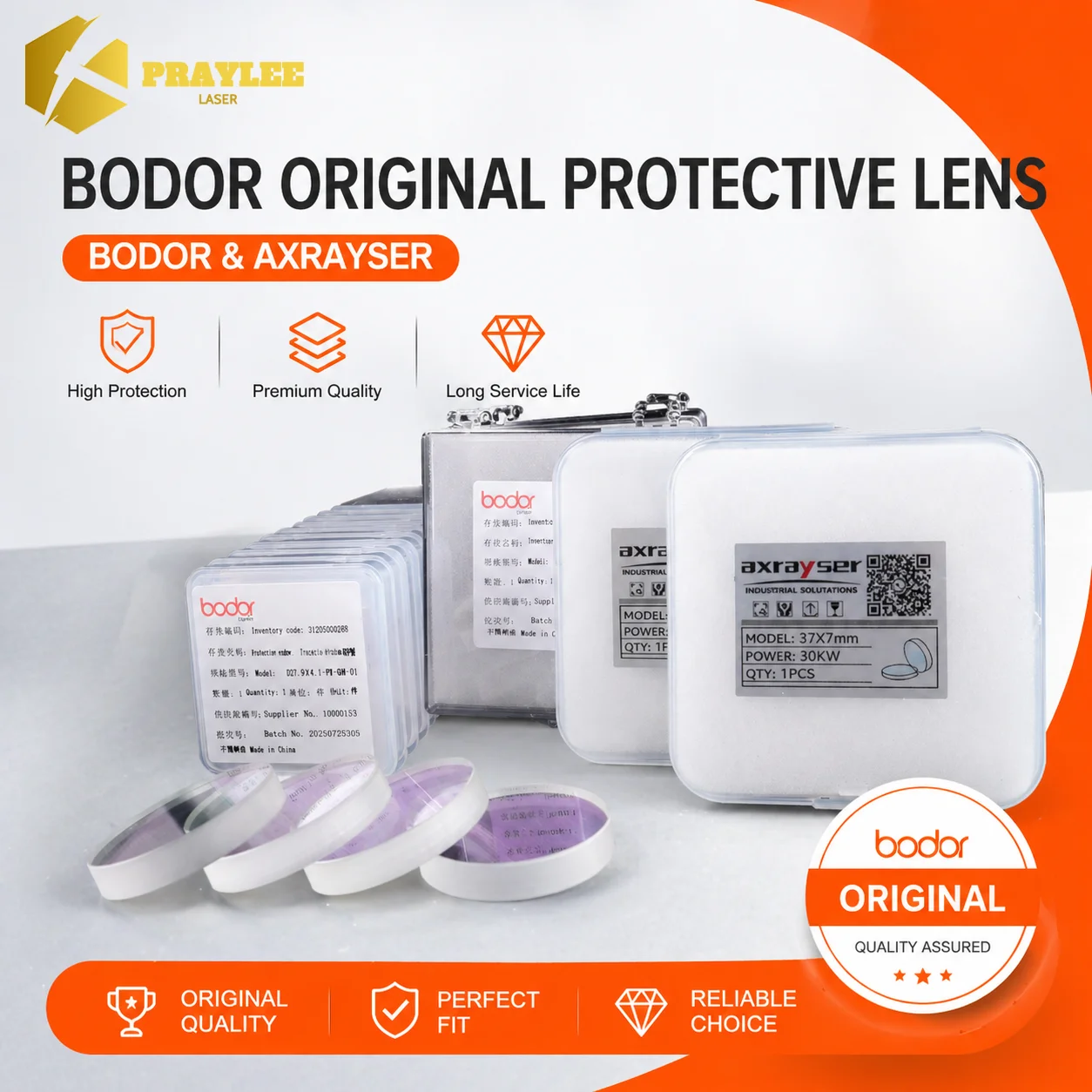 Praylee Original Bodor Laser Protective Windows 27.9x4.1 34x5 37x7 High-purity Fused Silica Bodor Raytools BOCHU Protective Lens