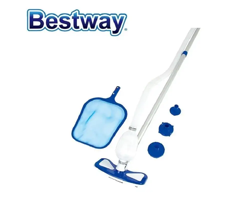 58234 Bestway AquaClean Kit de limpieza de piscinas Juego de limpieza con adaptador múltiple y poste ajustable de 2,79 m para todas las piscinas y filtros Bestway