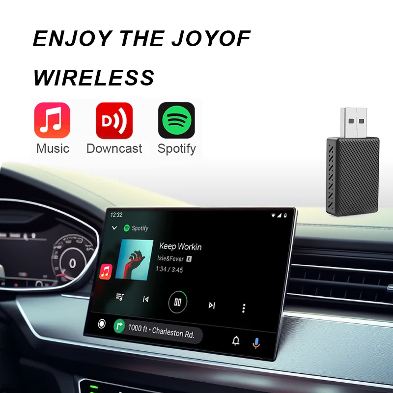 2 in 1 AI kotak Mini berkabel ke Wireless Carplay & Android Auto kompatibel dengan 99% mobil Plug and Play Smart Dongle