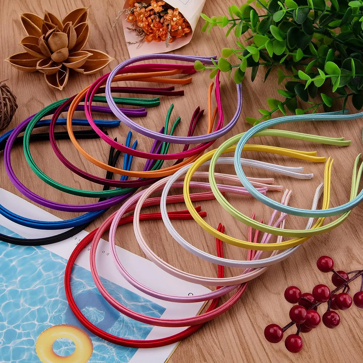 10Pcs/Set Colorful DIY Satin Covered Headbands for Women Girls 1cm Cloth Headband Multicolor Thin Hairband Hair Accessories