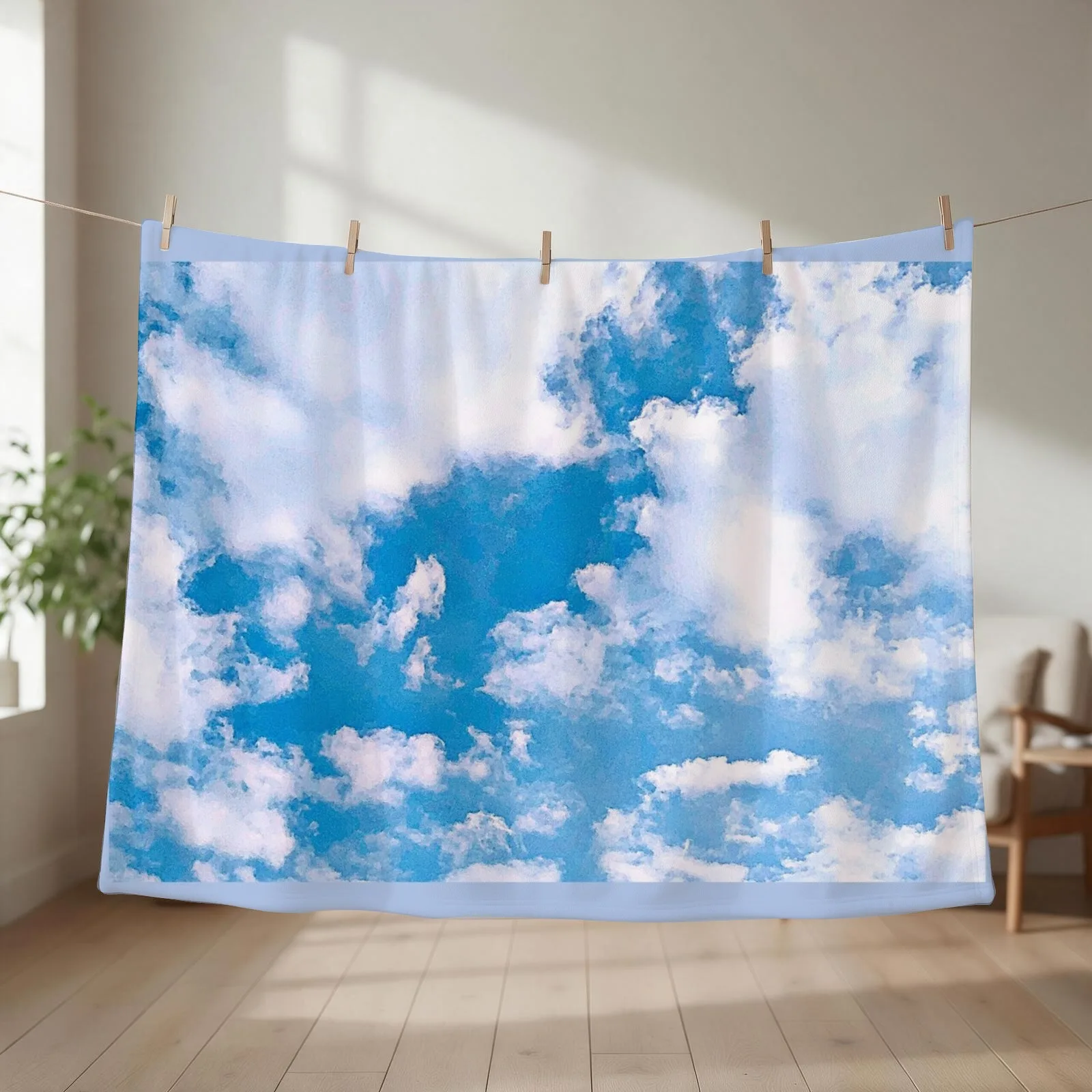 Blue Sky and Pretty Clouds Throw Blanket couch cozy soft plush fuzzy picnic outdoor blanket