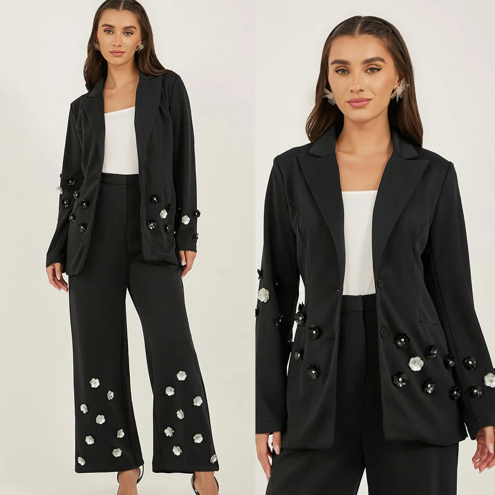 Elegant Women's Evening Dresses Suit Gowns Button Flower Two-Button Jacket Pants For Female Satin 2 Pieces Suit Customized