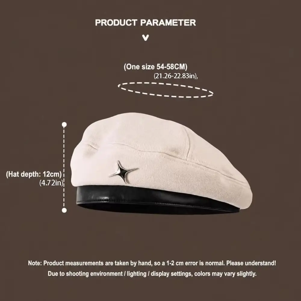 Fashion British Style Star Beret Y2K Woolen Newsboy Cap Korean Style Brown Artist Hat Streetwear 6