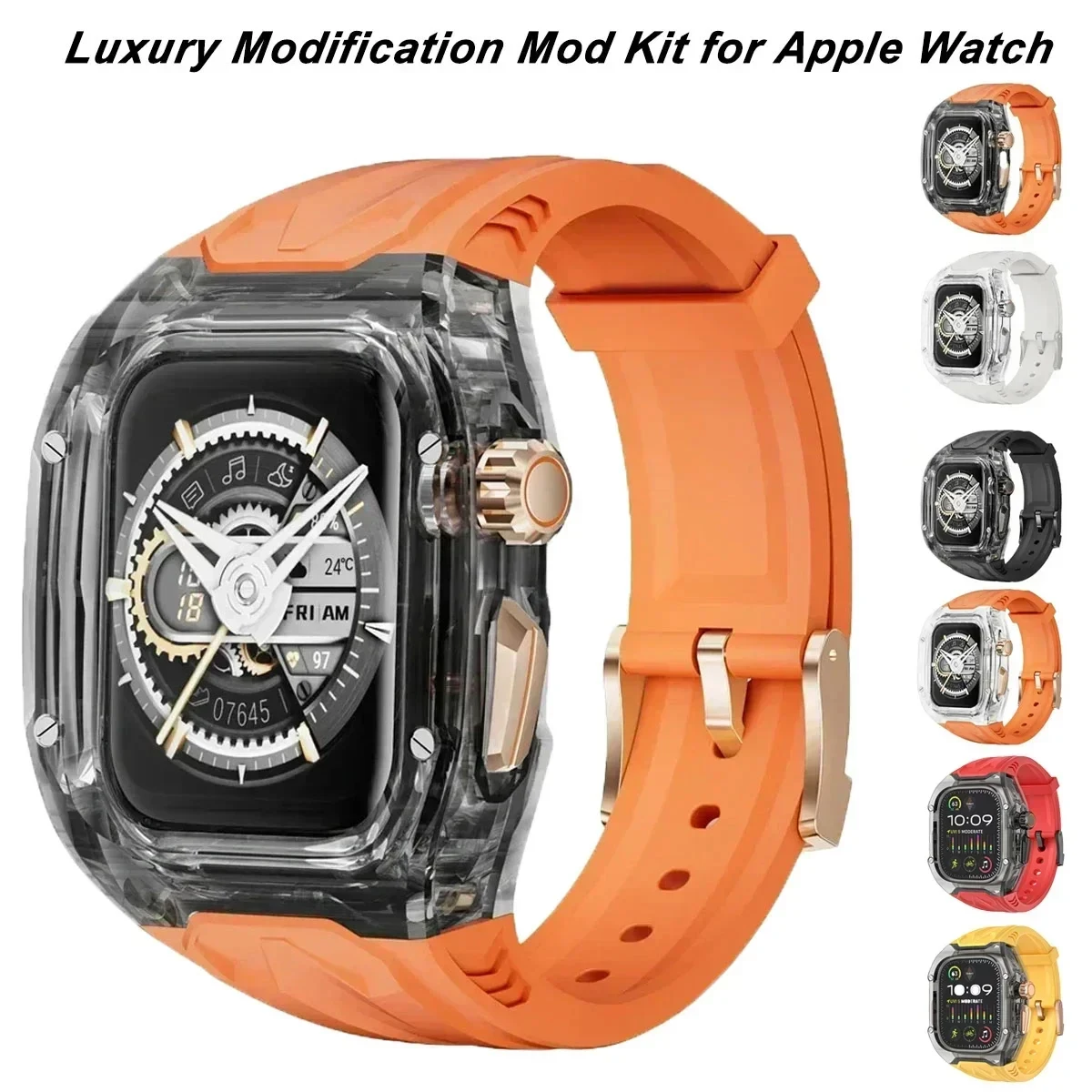 Modifikationskit für Apple Watch Ultra 3 49 mm 40 41 45 46 mm Band für iWatch S11 10 9 8 7 6 Transparente Schutzhülle + TPU-Armband