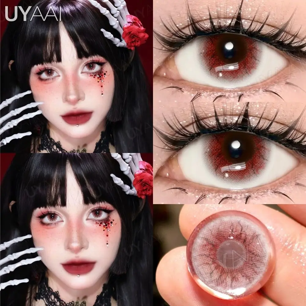 UYAAI 1 Paar Cosplay-Kontaktlinsen in roter Farbe, Halloween-Linsen für gruselige große Augen, verrückte rote Augen-Make-up-Linsen für Cosplay-Partys – Detail 7