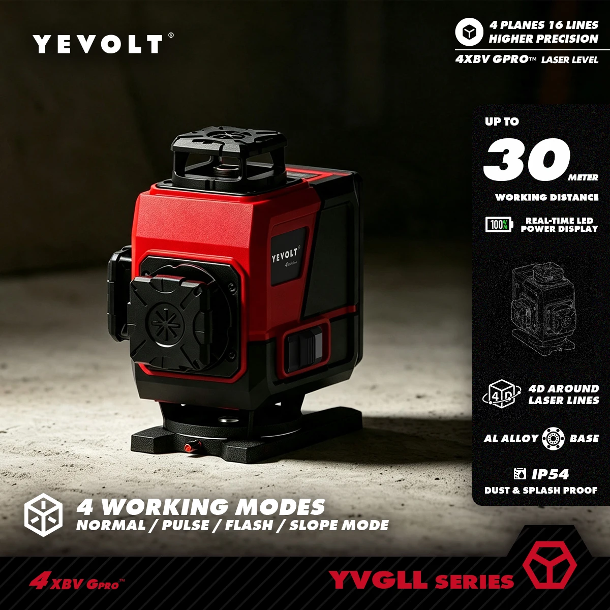 Laser Level 16 Lines 4D Green - YEVOLT セルフレベリング 4D レーザーレベル 4x360 °