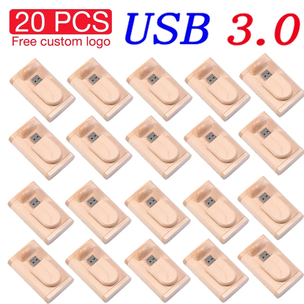 JASTER 20 PCS LOT Free Custom Logo USB 3.0 Flash Drive 128GB Beautiful Wooden Box Memory Stick 64GB Creative Gift Pen Drive 32GB