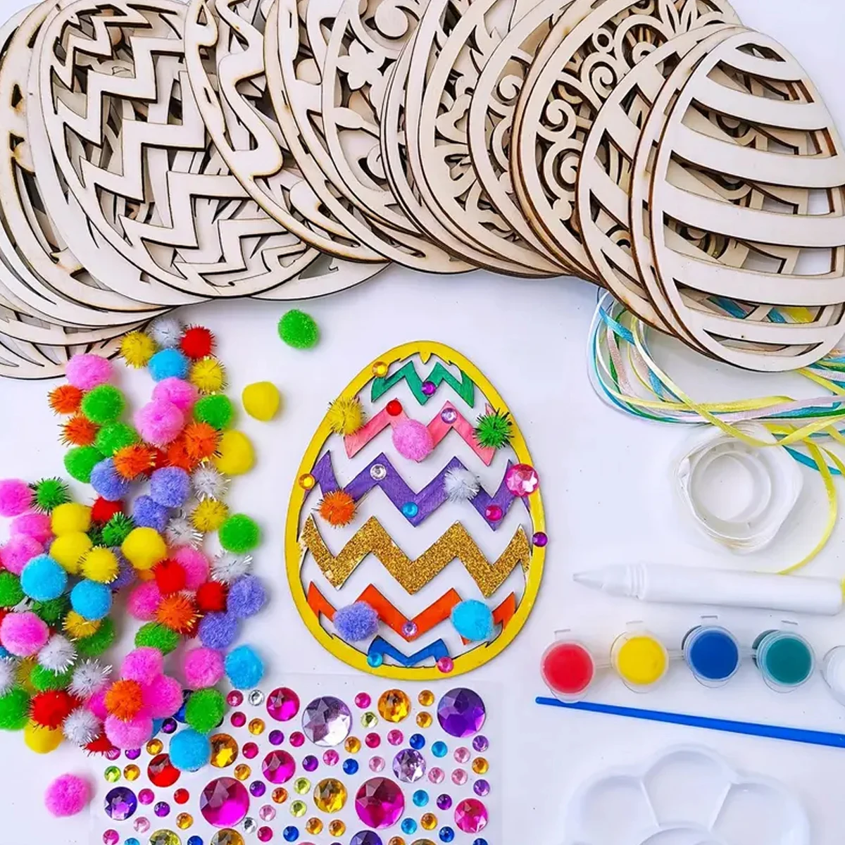 DIY Wooden Easter Egg Craft Kit – Paint Your Own Colorful Egg Ornaments Ideal for Spring Classroom Activities and Home Crafting
