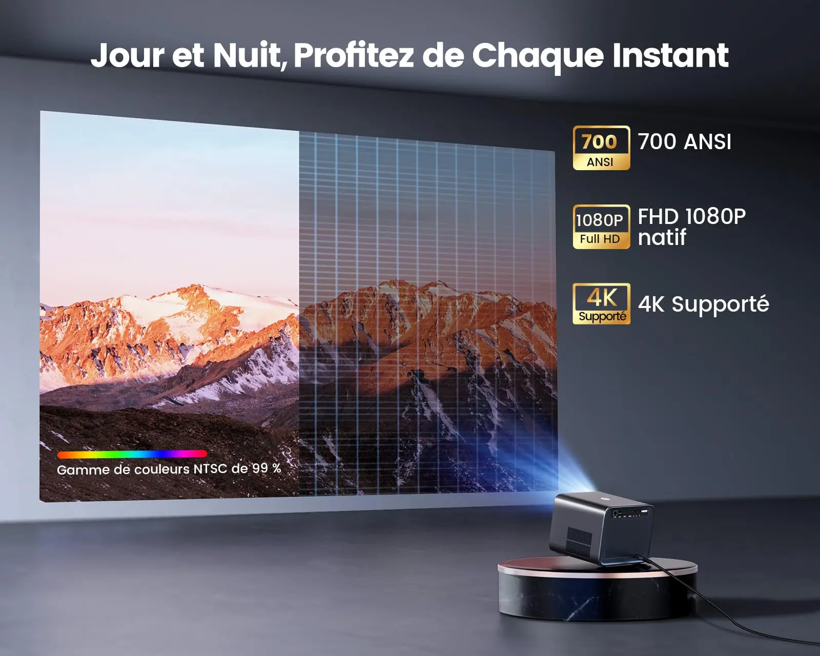 Projecteur 4K Wi-Fi 6 Bluetooth, prise en charge Dolby 30000Lumens, mise au point automatique, Keystone, Netflix, ignorez Full HD 1080p, cinéma