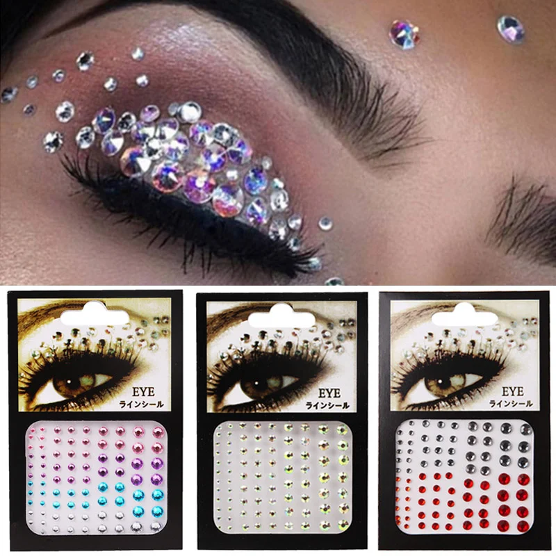 6 Colors Tattoo Sticker Glitter Diamond Makeup Eyeliner Eyeshadow Face Rhinestone Sticker Jewelry Eyes Makeup Crystal Stickers