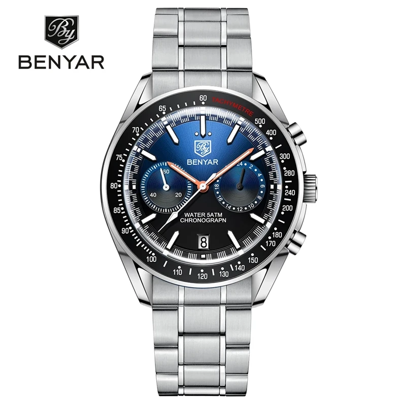 BENYAR 2022 New Luxury Men\'s Quartz Watch Stainless Steel Business Chronograph Watch Multifunction Watch for Men