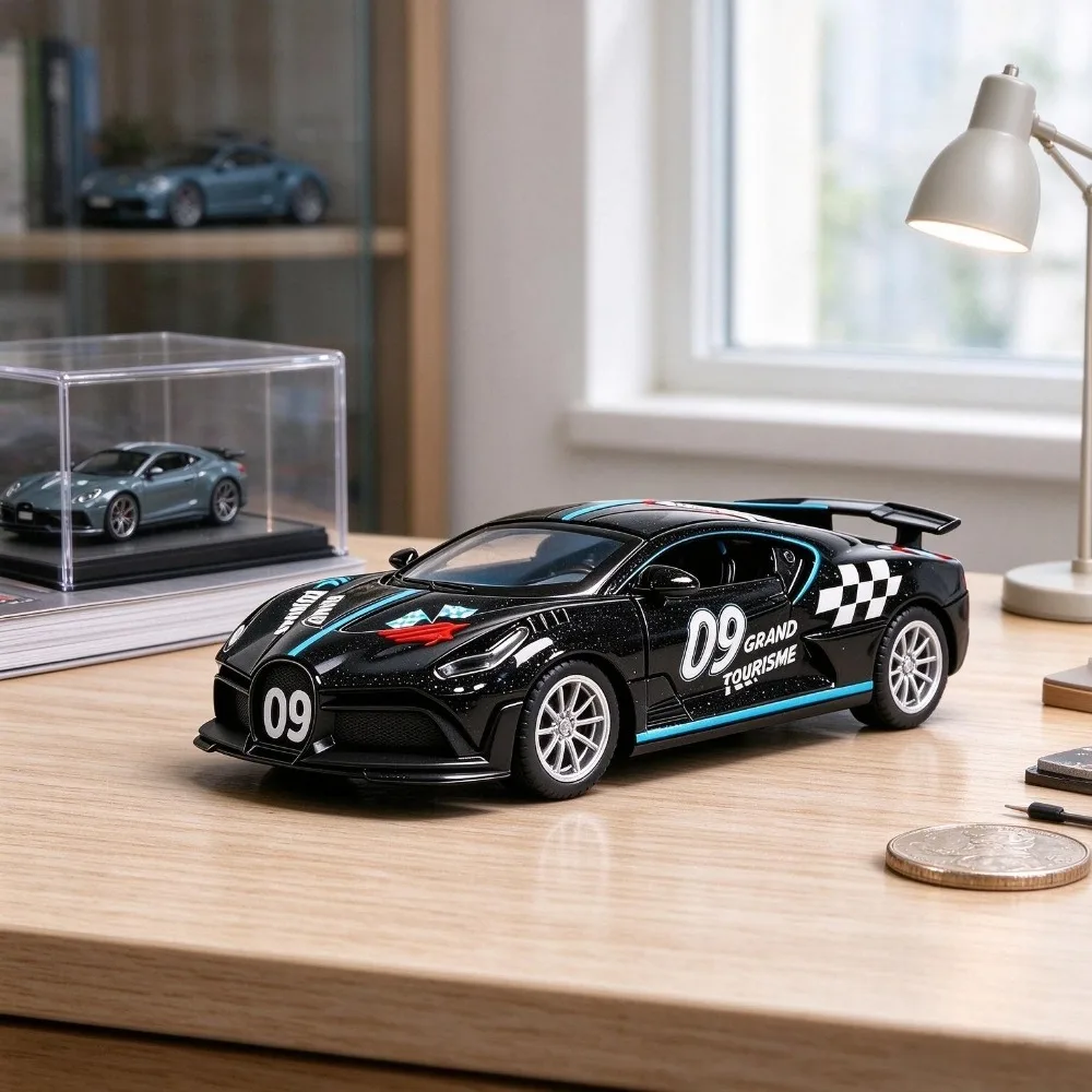 Modelo de coche deportivo a escala 1:36, con puertas que se abren, pintura de competición realista, hecho de aleación, ideal como objeto de colección y para exhibir, un regalo perfecto para los amantes de los coches.