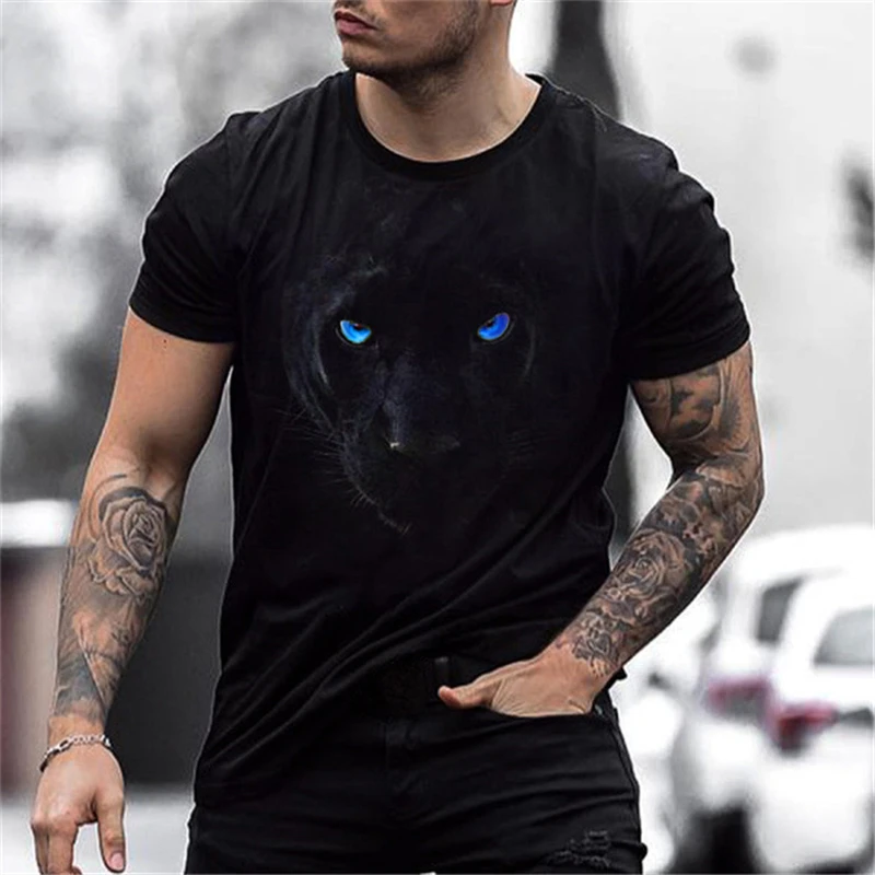 Camiseta de manga corta con estampado digital 3D para hombre, Camiseta deportiva con estampado de Ojos de animales para Fitness al aire libre, nuevo