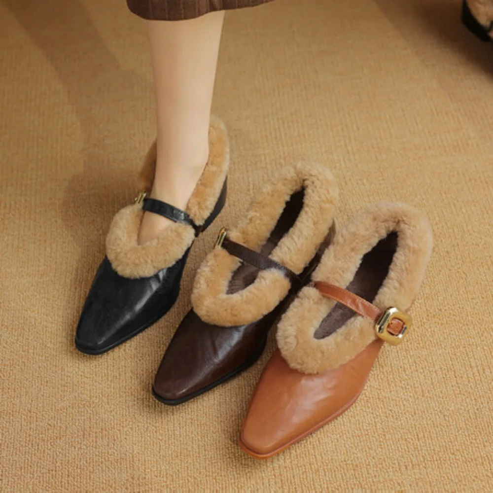 

Ladies Single Shoes Flat Shoes Mary Jane Shoes Have Black Caramel Color Dark Brown Pointed Toes Shallow Mouth Office Ladies