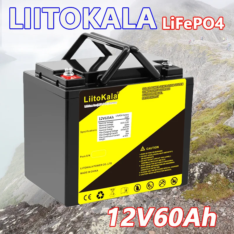 LiitoKala 12.8V 60AH Lithium Iron Phosphate Battery for Home Energy Storage, Outdoor Equipment Power Supply, Mobile RV RV RV