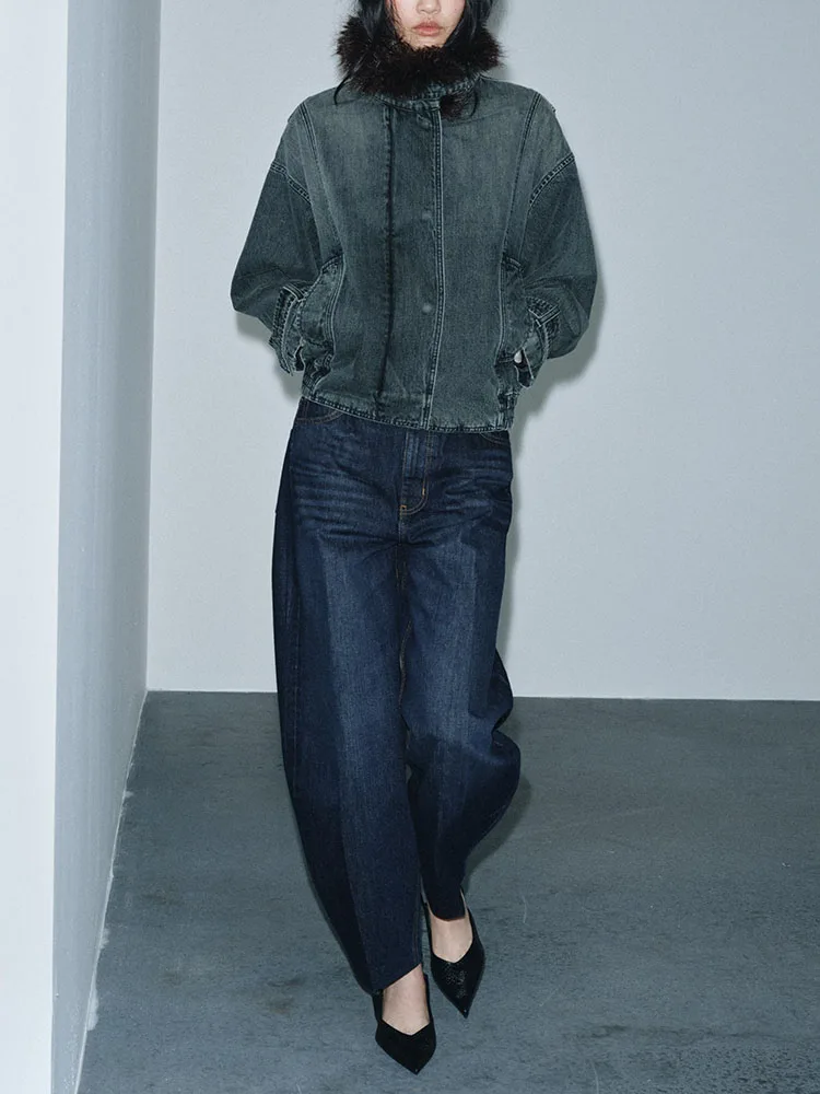 

New 2025 Winter Women's Casual Sweet Sle Denim Jaet ort Coat Long Sve Button Closure Versatile Faion Outerwear