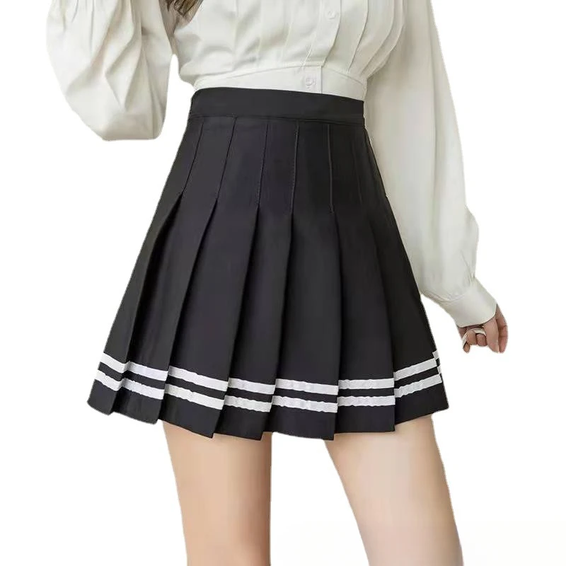 

Pleated Skirt Skirt Girls' Spring and Summer New Striped Navy StyleaLine Skirt College Style plus Size High Waist Skirt