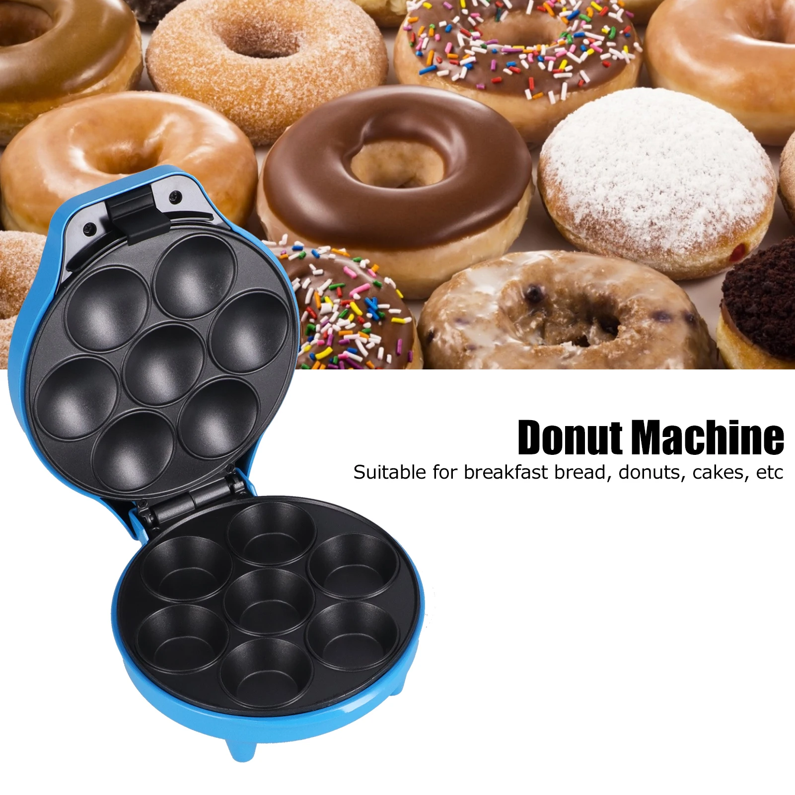 Máquina multifunción para hacer desayuno, máquina para hacer rosquillas de 7 agujeros, taza calefactora de doble cara, fabricante de pasteles, 1200W