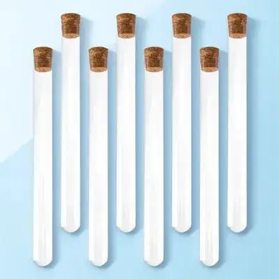 

8pcs Glass Test Tubes Clear Science Storage Round Bottom Liquid Containers Stoppers Wood Corks Sealed Dirt Moisture Protection