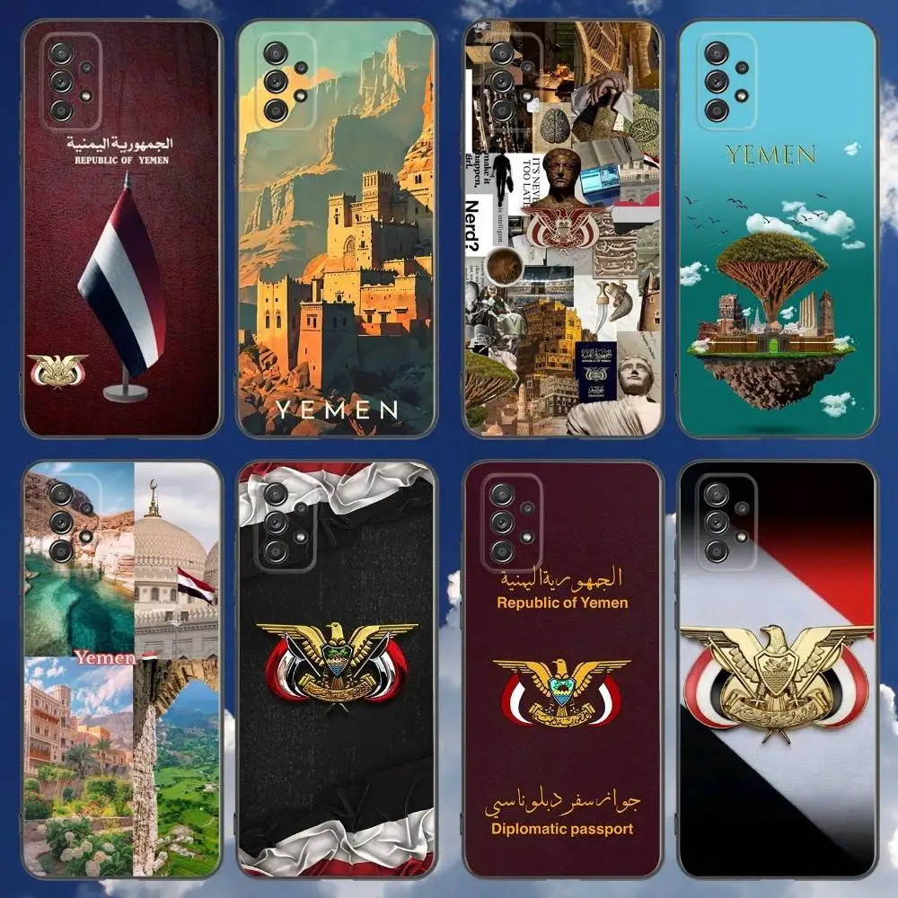 

Yemen National Emblem Flag Phone Case For Samsung Galaxy A 91,80,73,72,71,53,52,51,22,5G Shockproof Soft Black Cover