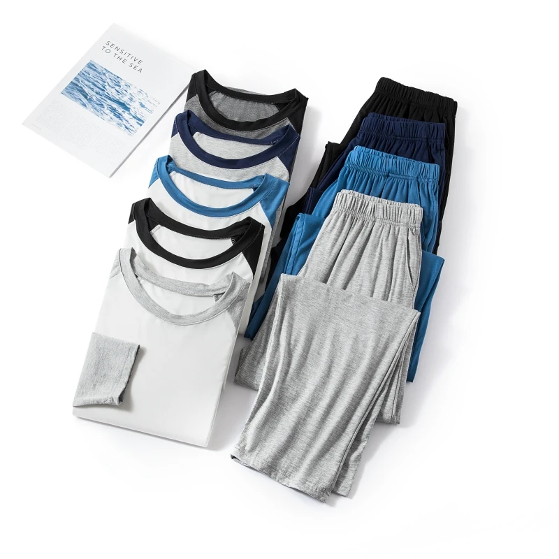 طقم ملابس رجالي صيفي رفيع مقاس كبير ملابس خارجية غير رسمية مكيفة الهواء ملابس منزلية مستديرة طقم مكون من قطعتين