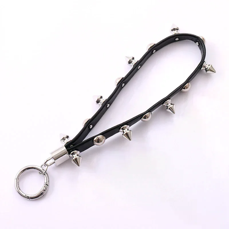 New Rivet Leather Rope Keychain Goth Creative Personality Punk Phone Case Hanging Rope Keychain Gift Trendy Charm Accessories
