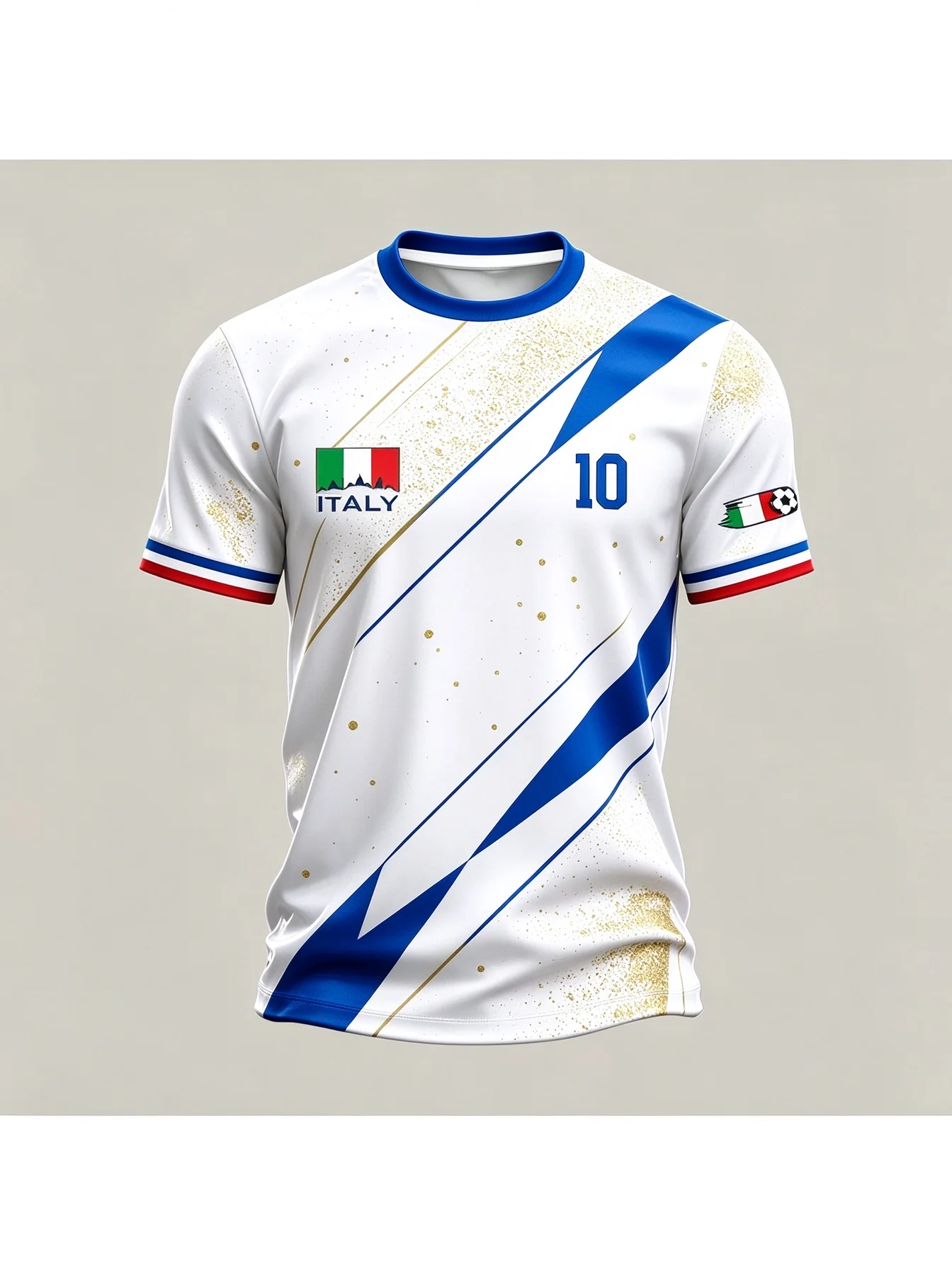 Men's short-sleeved soccer jersey, gold striped T-shirt with number 10 pattern, quick-drying outdoor training uniform.