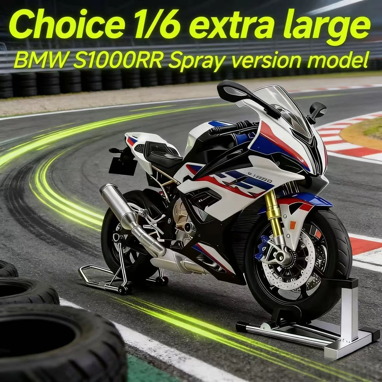 

Extra-large model 1:6 scale replica of a BMW S1000RR motorcycle with realistic ignition start-up spray effect Boys' motor