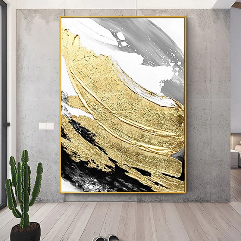 

Best Selling Pure Hand-painted Thick Textured Abstract Oil Painting on Canvas Pop Fine Art Abstract with Gold Foil Oil Painting