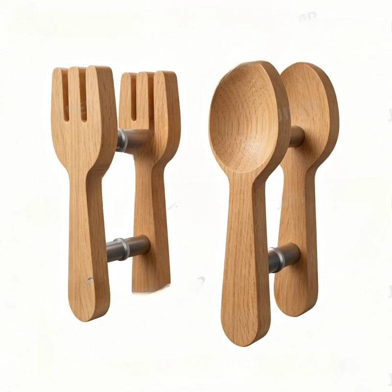 Solid wood tableware modeling large handle creative fork and spoon handle