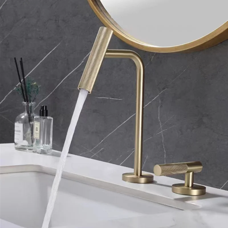 

Double-hole washbasin faucet split two-hole hot and cold washbasin faucet bathroom cabinet brushed gold two-piece faucet