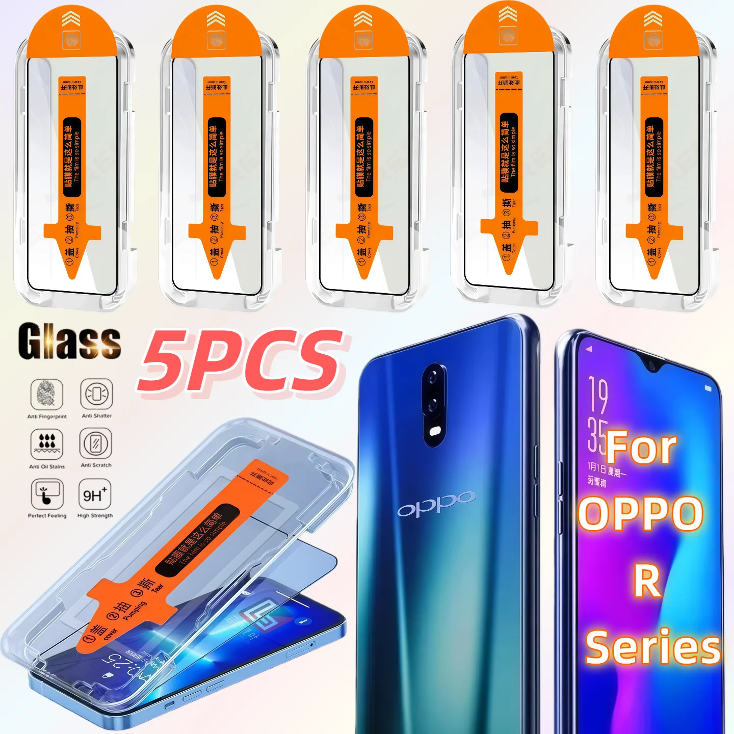 

5-Pack High Definition Tempered Glass Screen Protector for OPPO R17/R17Pro/R15/R15 Pro, Dust-Free, 9H Hardness