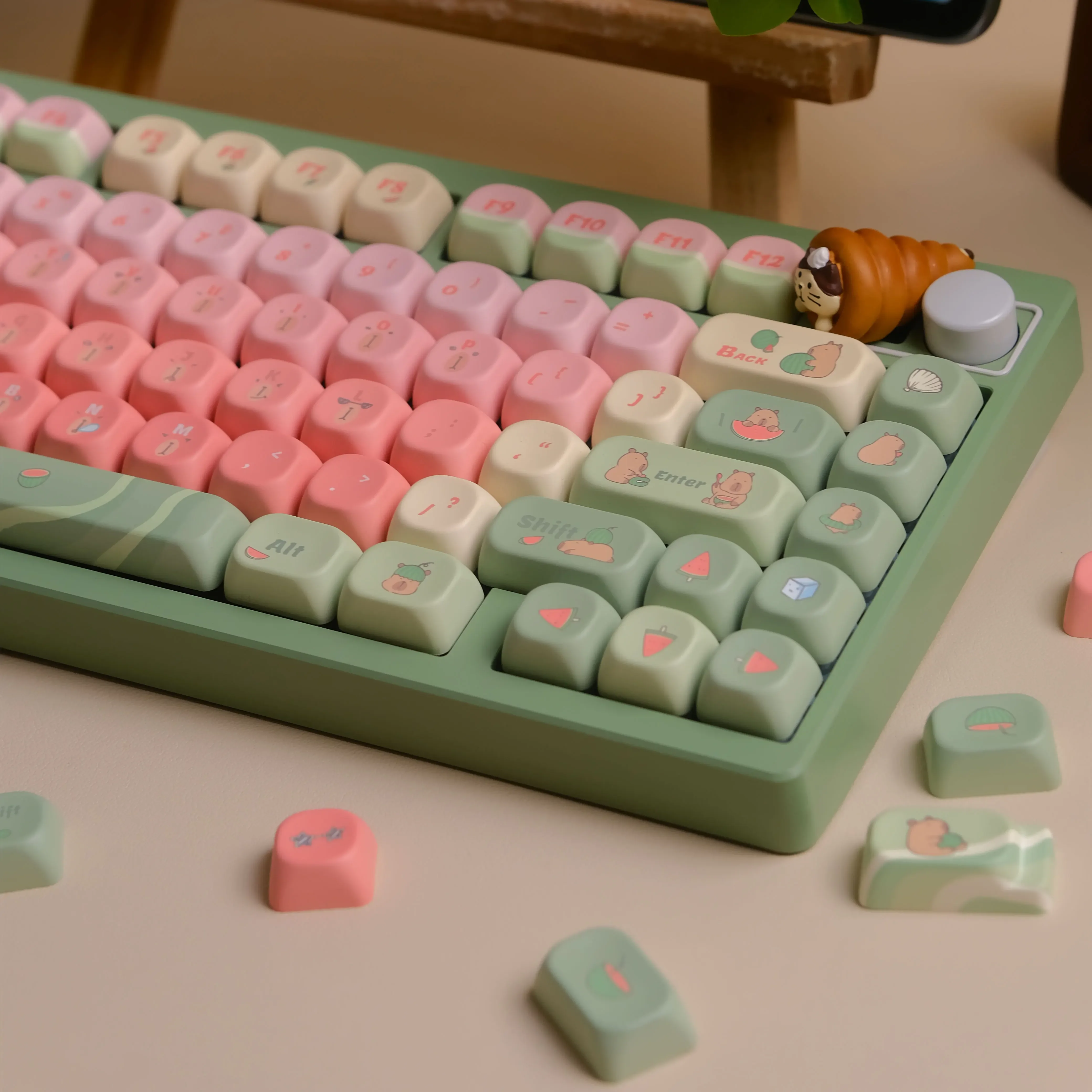 Capybara Watermelon Theme Keycaps Set QX3/Cherry Profile PBT Sublimation DIY Mechanical Keyboard Caps Summer Cute Keycap