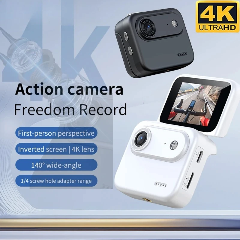 Mini Sports Camera 4K Ultra HD Flip Screen Anti Shake 143° Wide Angle VLOG Cycling Camera