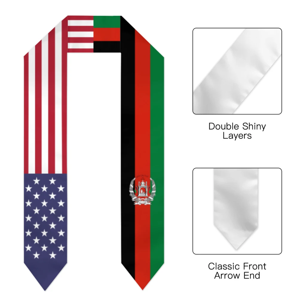 Graduation Sash Afghanistan & USA United States Flag Stole Shawls Graduate Wraps Scraf International Student Pride Gifts