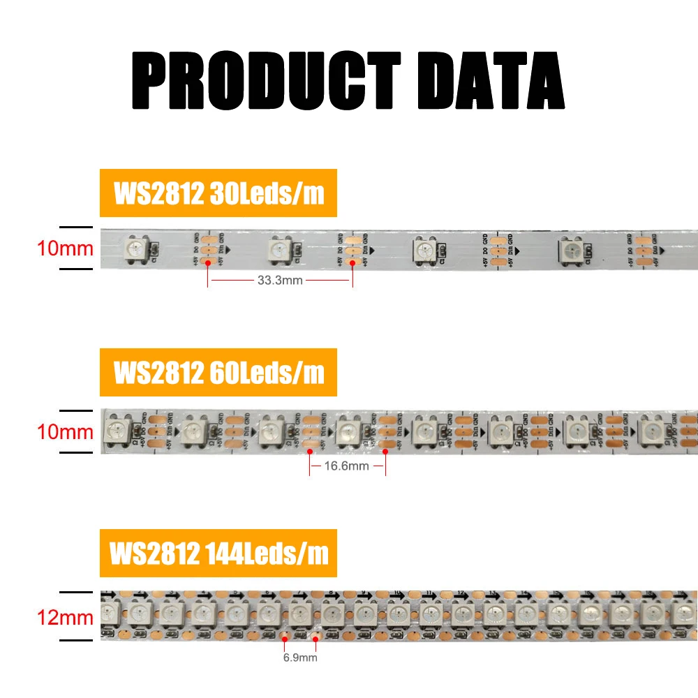 DC5V WS2812B Led Light Strip WS2812 5050 Full Color RGB Smart Pixel Individually Addressable Black/White PCB 30/60/144led IP30