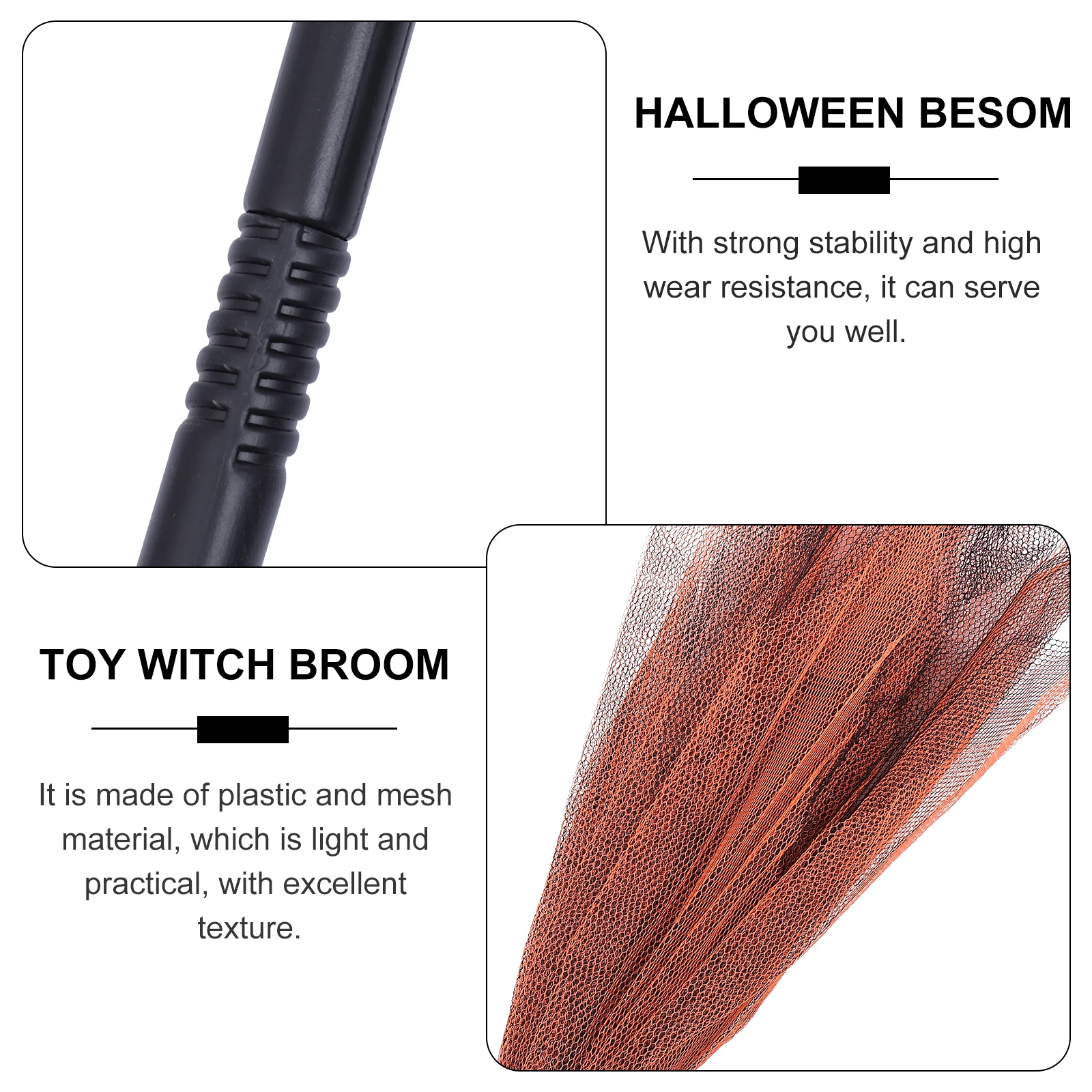 

2pcs Witch Broom Decorative Props Haunted House Party Masquerade Supplies Costume Accessories Kids Adults Plastic Mesh