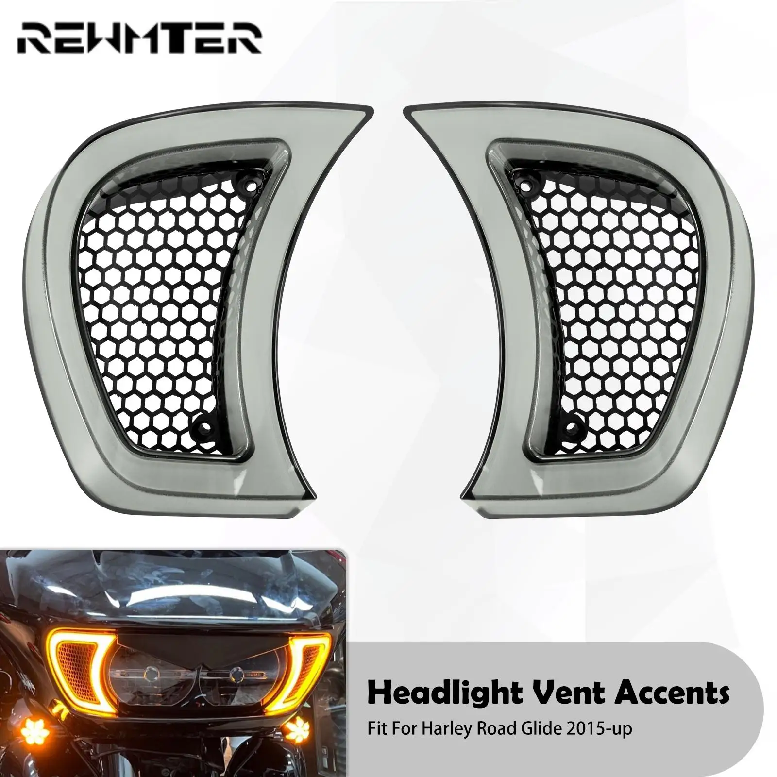 

Motorcycle Headlight Vent Accents LED Light For Harley Touring Road Glide FLTRX 2015-23 Headlamp Turn Signal Indicator Run Lamp