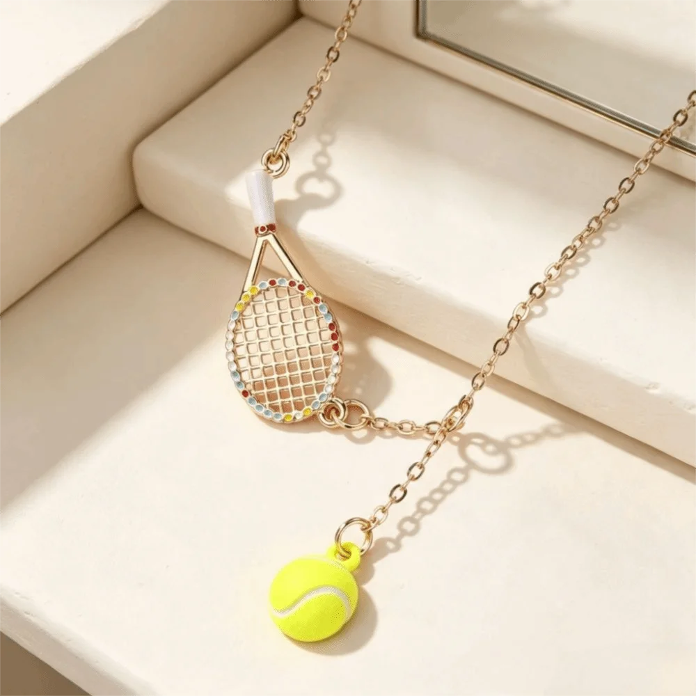 Openwork Design Tennis Racket Necklace Tarnish Free Waterproof Racket Pendant Necklace Sport Necklace For Women