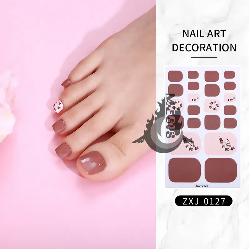 Free shipping 22 Tips Toenail Stickers Nail Glitter Summer Style Tips Full Cover Toe Nail Art Supplies Foot Decal for Women Girl