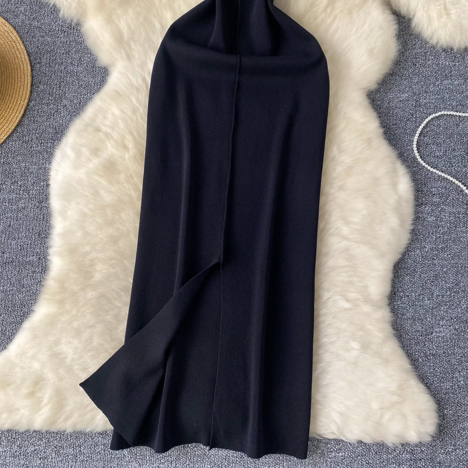 2025 Nieuwe sexy chique zoete o-hals mouwloze split gebreide jurk vintage elegante mode feest slanke zomer a-lijn jurken