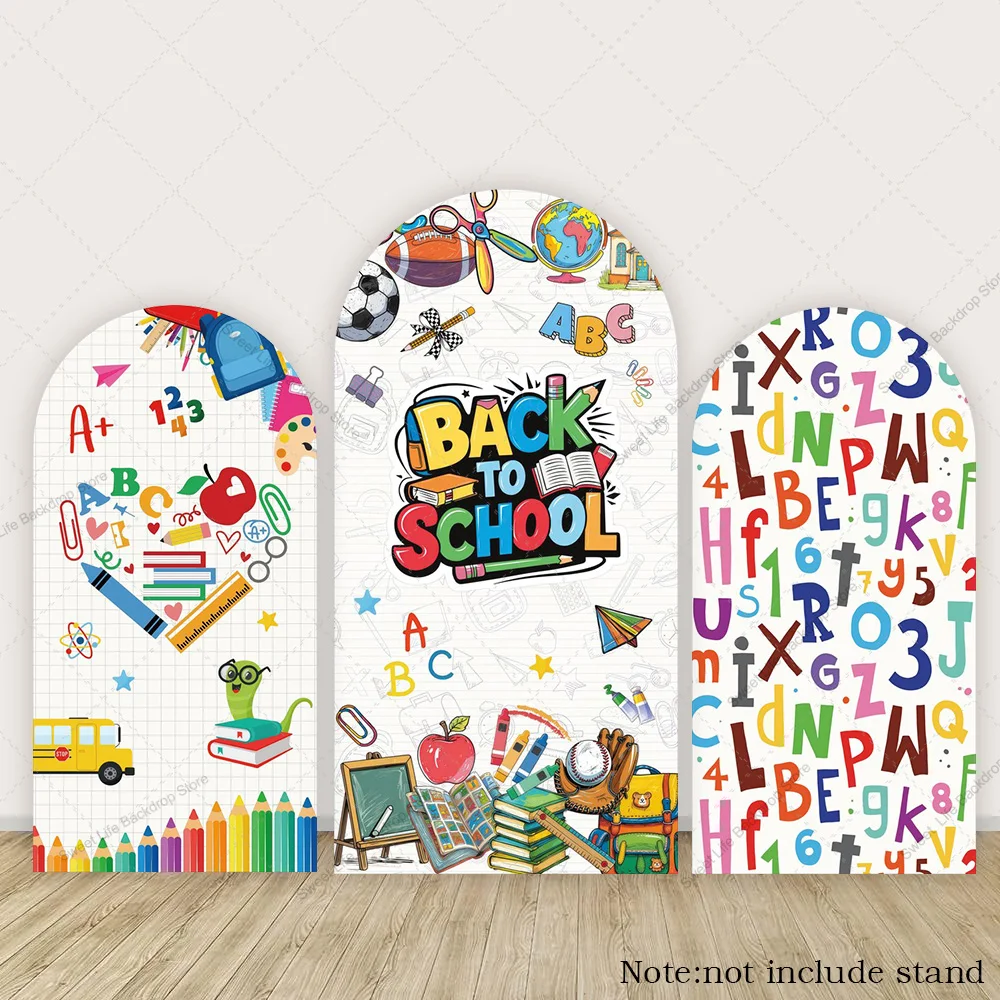 Back-to-School-Party Bogen-Hintergrundabdeckung Kreidetafel-Alphabet Kinder Erster Schultag Dekorationen Klassenzimmer Foto-Hintergrund